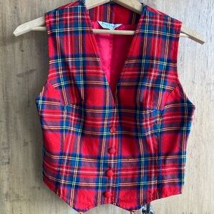 Vintage perfect little tartan wool vest women size XS